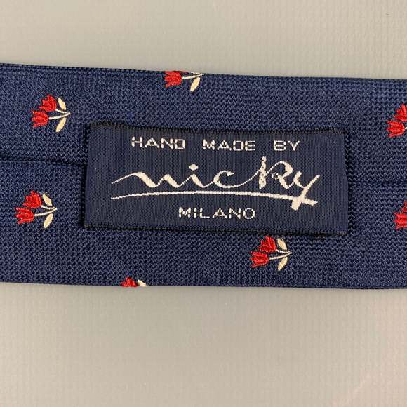 MICKY Navy Red Floral Silk Tie - Picture 5 of 6